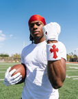 Player wearing the White & Red Cross Wristband on the field